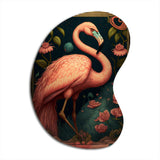 Vintage Pink Flamingo With Roses - Asymmetric Metal Wall Art