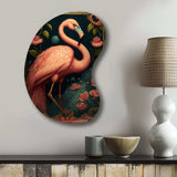 Vintage Pink Flamingo With Roses - Asymmetric Metal Wall Art