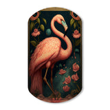 Vintage Pink Flamingo With Roses - Asymmetric Metal Wall Art