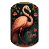 Vintage Pink Flamingo With Roses - Asymmetric Metal Wall Art