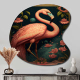 Vintage Pink Flamingo With Roses - Asymmetric Metal Wall Art