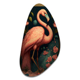 Vintage Pink Flamingo With Roses - Asymmetric Metal Wall Art