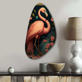 Vintage Pink Flamingo With Roses - Asymmetric Metal Wall Art