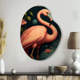 Vintage Pink Flamingo With Roses - Asymmetric Metal Wall Art