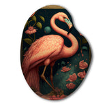 Vintage Pink Flamingo With Roses - Asymmetric Metal Wall Art