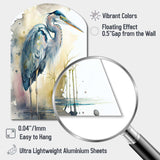 Heron By The Waterside Watercolour III - Asymmetric Metal Wall Art