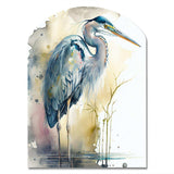 Heron By The Waterside Watercolour III - Asymmetric Metal Wall Art