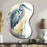 Heron By The Waterside Watercolour III - Asymmetric Metal Wall Art