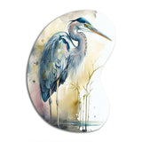 Heron By The Waterside Watercolour III - Asymmetric Metal Wall Art