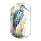 Heron By The Waterside Watercolour III - Asymmetric Metal Wall Art