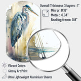 Heron By The Waterside Watercolour III - Asymmetric Metal Wall Art