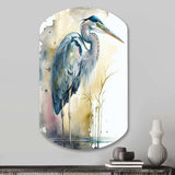 Heron By The Waterside Watercolour III - Asymmetric Metal Wall Art