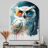 Cool White Owl With Funky Sunglasses II - Asymmetric Metal Wall Art