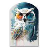 Cool White Owl With Funky Sunglasses II - Asymmetric Metal Wall Art