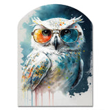 Cool White Owl With Funky Sunglasses II - Asymmetric Metal Wall Art