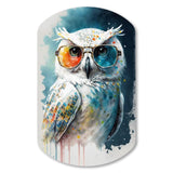 Cool White Owl With Funky Sunglasses II - Asymmetric Metal Wall Art