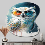 Cool White Owl With Funky Sunglasses II - Asymmetric Metal Wall Art