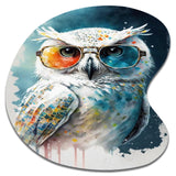 Cool White Owl With Funky Sunglasses II - Asymmetric Metal Wall Art