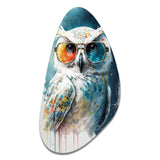 Cool White Owl With Funky Sunglasses II - Asymmetric Metal Wall Art