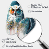 Cool White Owl With Funky Sunglasses II - Asymmetric Metal Wall Art