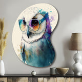 Cool White Owl With Funky Sunglasses III - Asymmetric Metal Wall Art