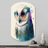 Cool White Owl With Funky Sunglasses III - Asymmetric Metal Wall Art