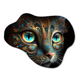 Luminous Blue Space Cat With Blue Eyes III - Asymmetric Metal Wall Art