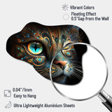 Luminous Blue Space Cat With Blue Eyes III - Asymmetric Metal Wall Art