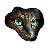 Luminous Blue Space Cat With Blue Eyes III - Asymmetric Metal Wall Art