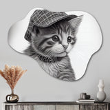 Monchrome Digital Drawing Of Little Kitten - Asymmetric Metal Wall Art