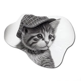 Monchrome Digital Drawing Of Little Kitten - Asymmetric Metal Wall Art