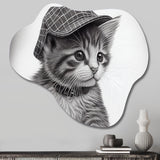 Monchrome Digital Drawing Of Little Kitten - Asymmetric Metal Wall Art