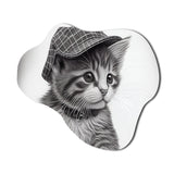 Monchrome Digital Drawing Of Little Kitten - Asymmetric Metal Wall Art