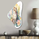 Little Kitten Surrounded By Colorful Flowers I - Asymmetric Metal Wall Art