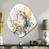 Little Kitten Surrounded By Colorful Flowers I - Asymmetric Metal Wall Art