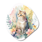 Little Kitten Surrounded By Colorful Flowers I - Asymmetric Metal Wall Art