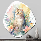 Little Kitten Surrounded By Colorful Flowers I - Asymmetric Metal Wall Art