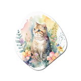 Little Kitten Surrounded By Colorful Flowers I - Asymmetric Metal Wall Art