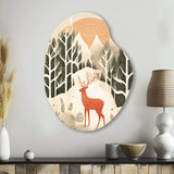 Majestic Deer In The Winter Woods I - Asymmetric Metal Wall Art