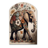 Retro Elephant Surrounded By Flowers II - Asymmetric Metal Wall Art