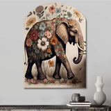 Retro Elephant Surrounded By Flowers II - Asymmetric Metal Wall Art