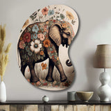 Retro Elephant Surrounded By Flowers II - Asymmetric Metal Wall Art