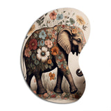 Retro Elephant Surrounded By Flowers II - Asymmetric Metal Wall Art