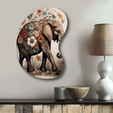 Retro Elephant Surrounded By Flowers II - Asymmetric Metal Wall Art