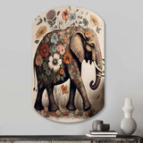 Retro Elephant Surrounded By Flowers II - Asymmetric Metal Wall Art