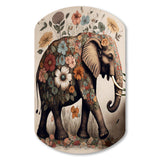 Retro Elephant Surrounded By Flowers II - Asymmetric Metal Wall Art