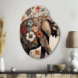 Retro Elephant Surrounded By Flowers II - Asymmetric Metal Wall Art