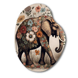 Retro Elephant Surrounded By Flowers II - Asymmetric Metal Wall Art