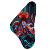 Red Octopus On The Ocean Floor IV - Asymmetric Metal Wall Art