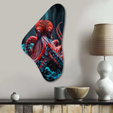 Red Octopus On The Ocean Floor IV - Asymmetric Metal Wall Art